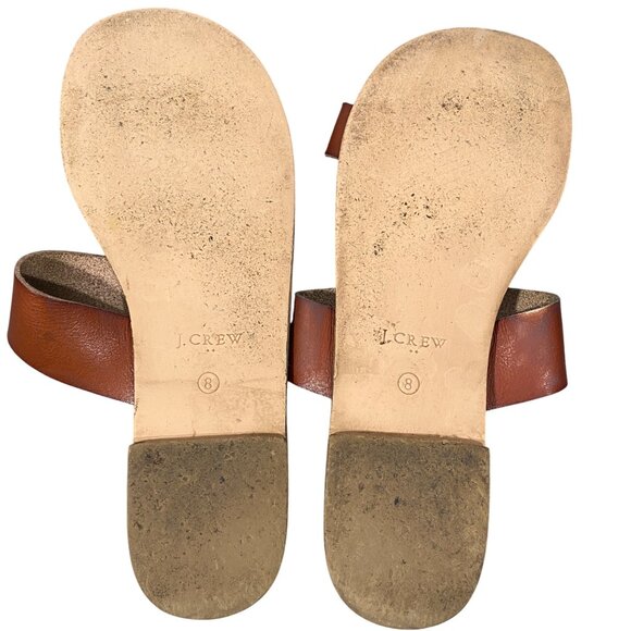 J.Crew Womens Brown Leather Two-Strap Flat Sandals Size 8 Casual Footwear - Picture 6 of 8